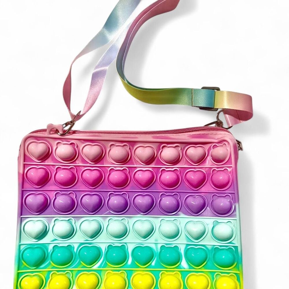 Rainbow Pop It Purse with Zipper & Adjustable Strap Sensory Fidget Crossbody Bag